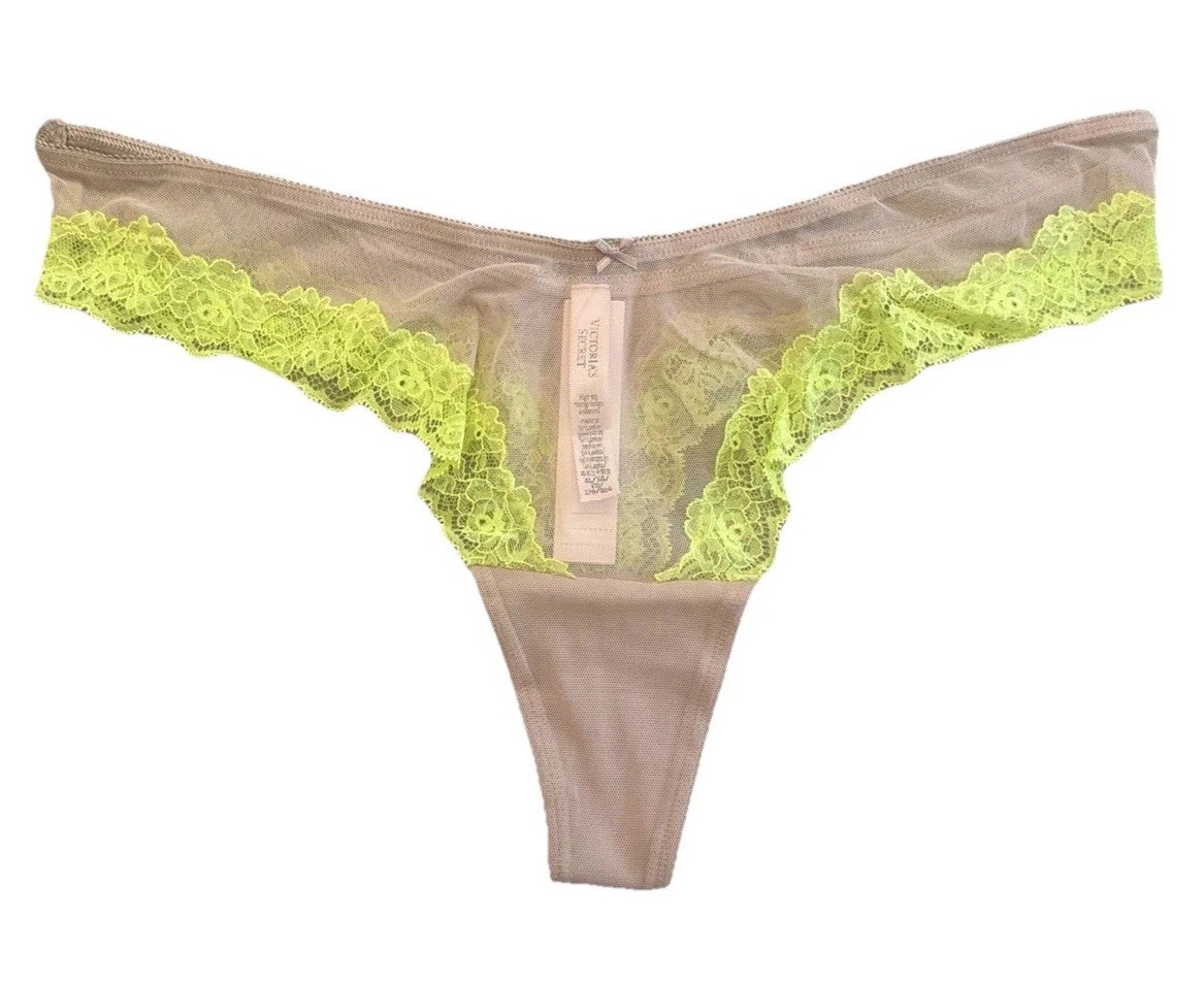 NWT- Mesh Lace Trim High Leg Thong Panty -XL- Praline – MSRP $18.95