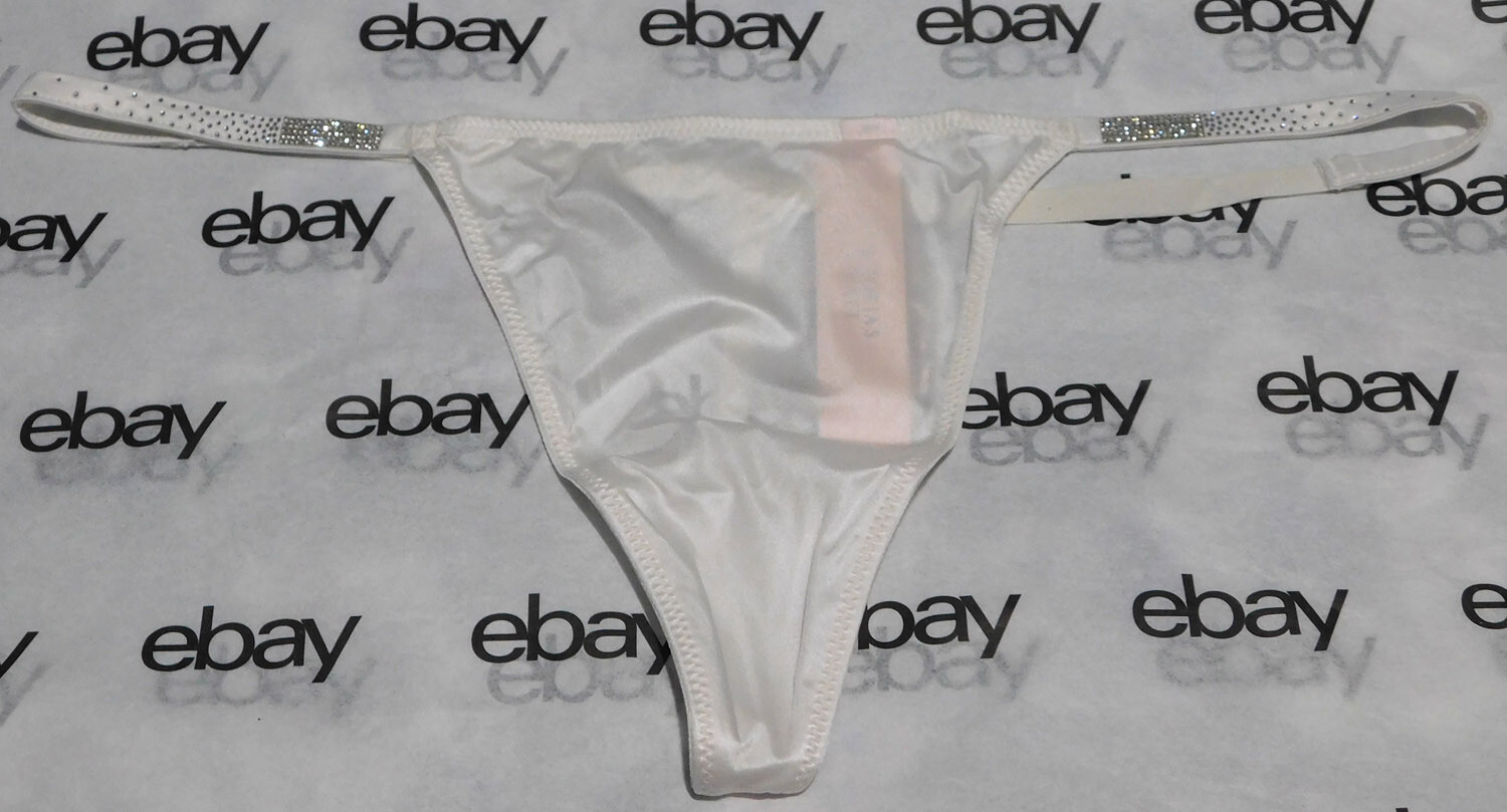 NEW Victoria’s Secret Very Sexy Satin V-String Panty Thong Ivory Crystals L VS