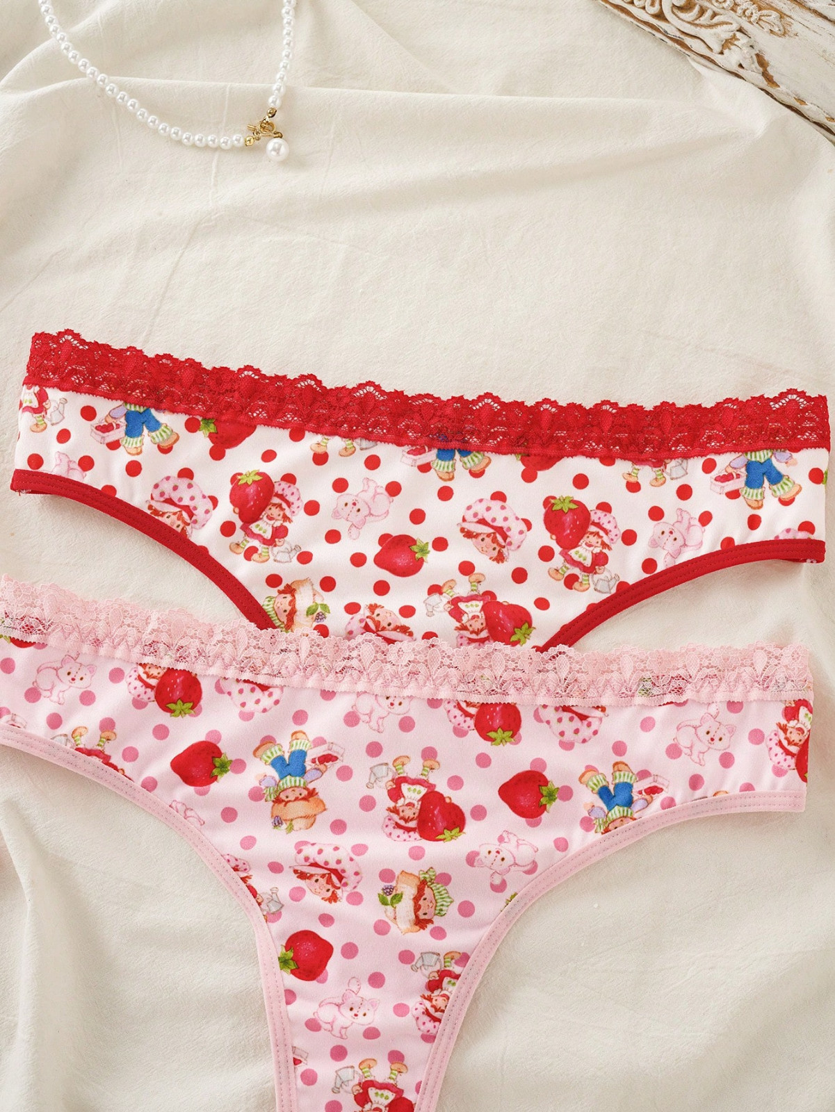 Strawberry Shortcake Kawaii Y2K Licensed Cute Cartoon Thong Panties – Pack of 2