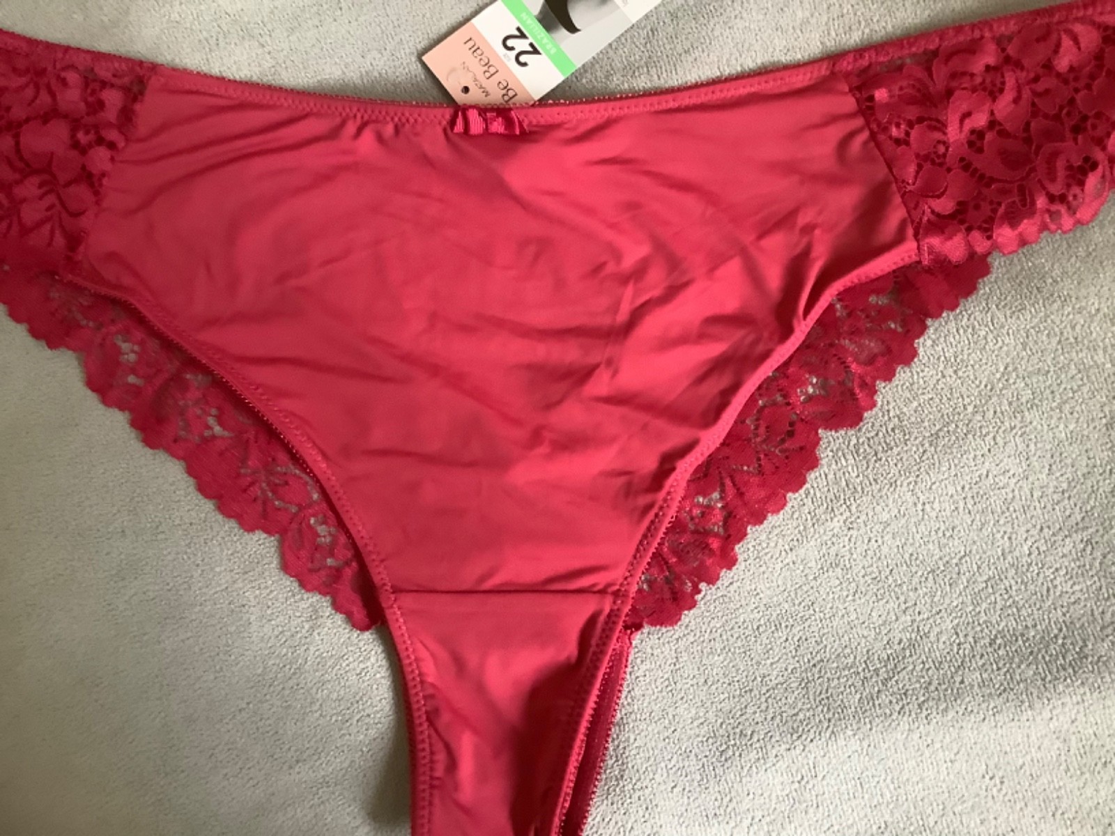 BE BEAU -Matalan -Terracotta Red Satin & Lace Brazillian Knickers Size 22 – BNWT