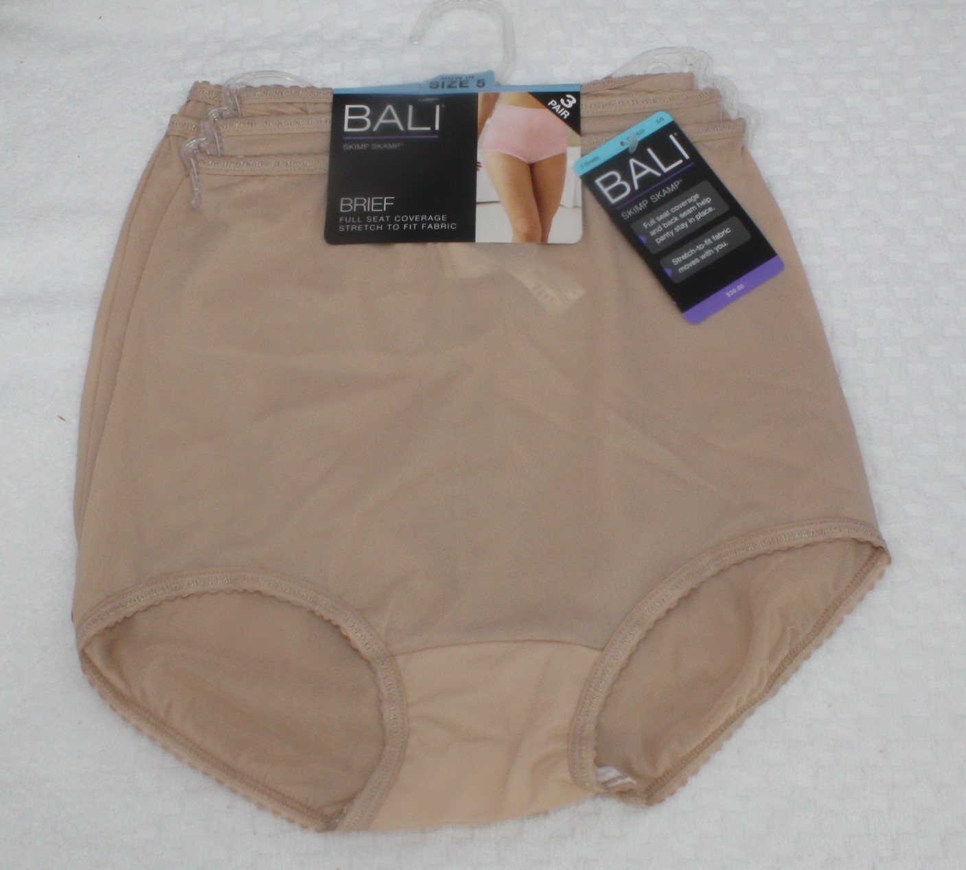 New set of 3 BALI SKIMP SKAMP full seat coverage BRIEFS dfa633 BEIGE SMALL/5