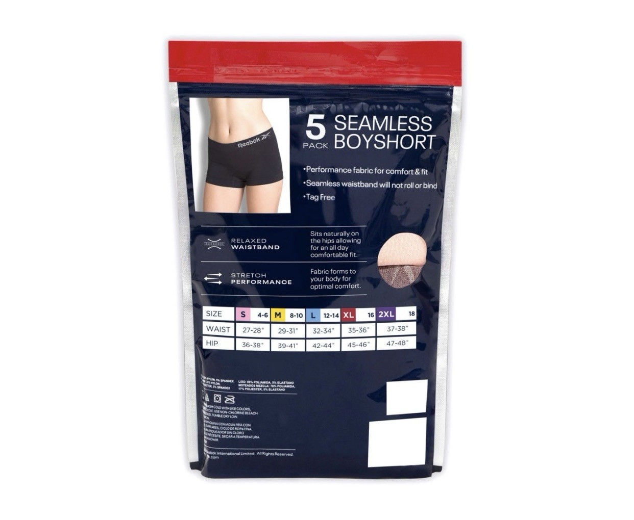 New 5 Reebok Womens Seamless Opaque Tagless Comfort Soft Stretch Boyshorts XL