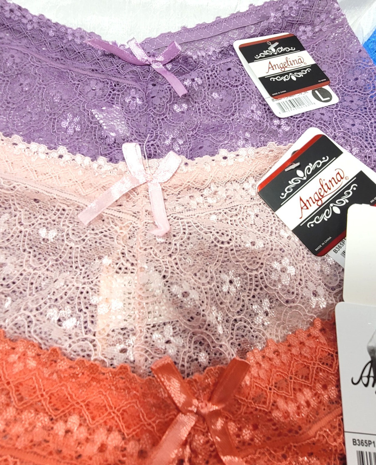 Angelina 6-Pack Women’s Lace Hipster Panties – B365P1 – Multi Colors – Large