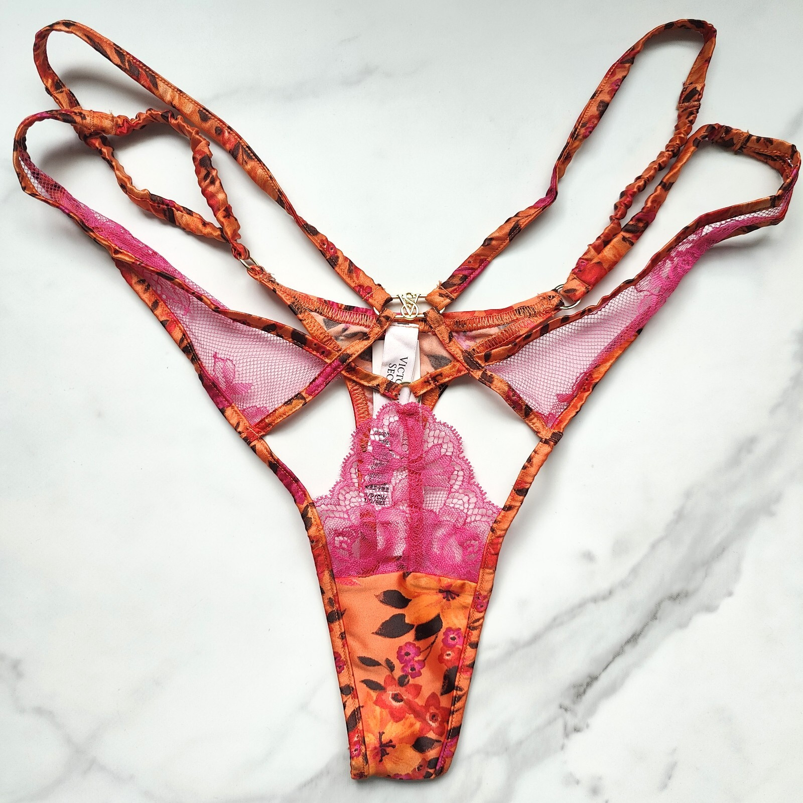 Victoria’s Secret Very Sexy Tropical Satin Lace High-Leg Strappy Panty Thong M/L