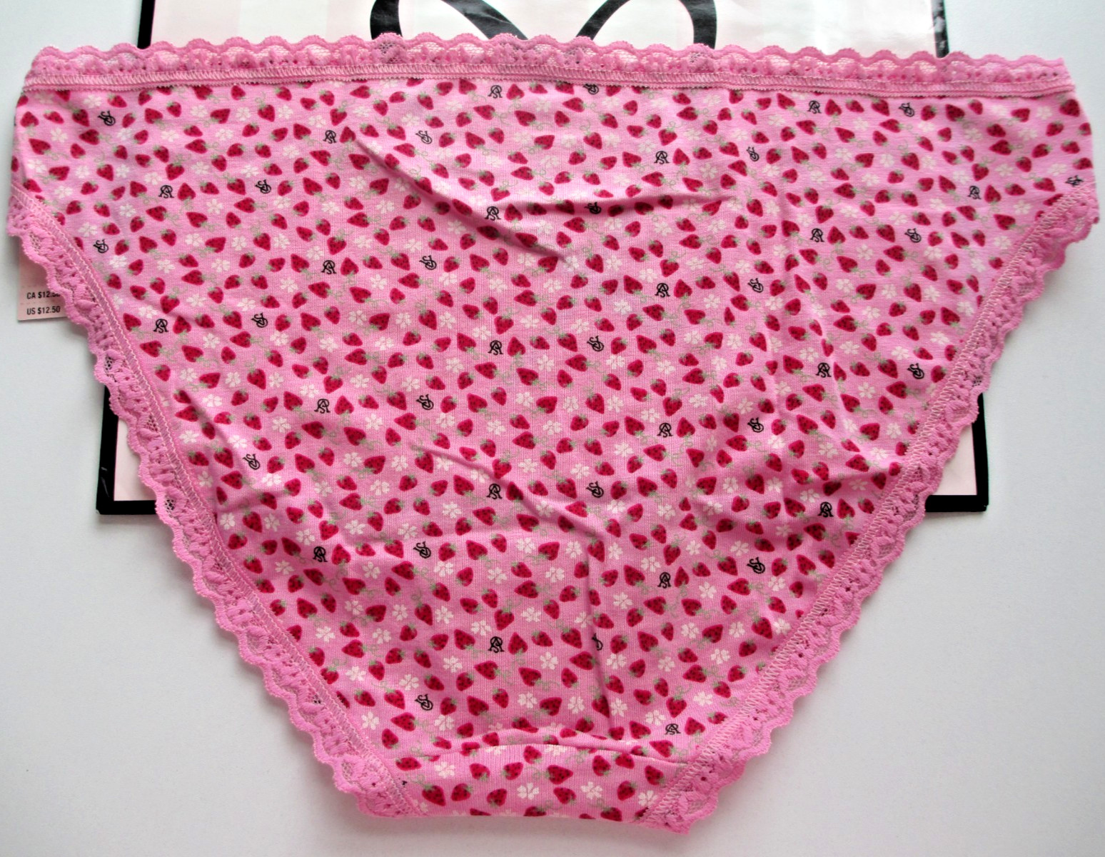 VICTORIA’S SECRET Cotton Bikini Panty S M L Strawberry Pink NWT Lace Trim VS