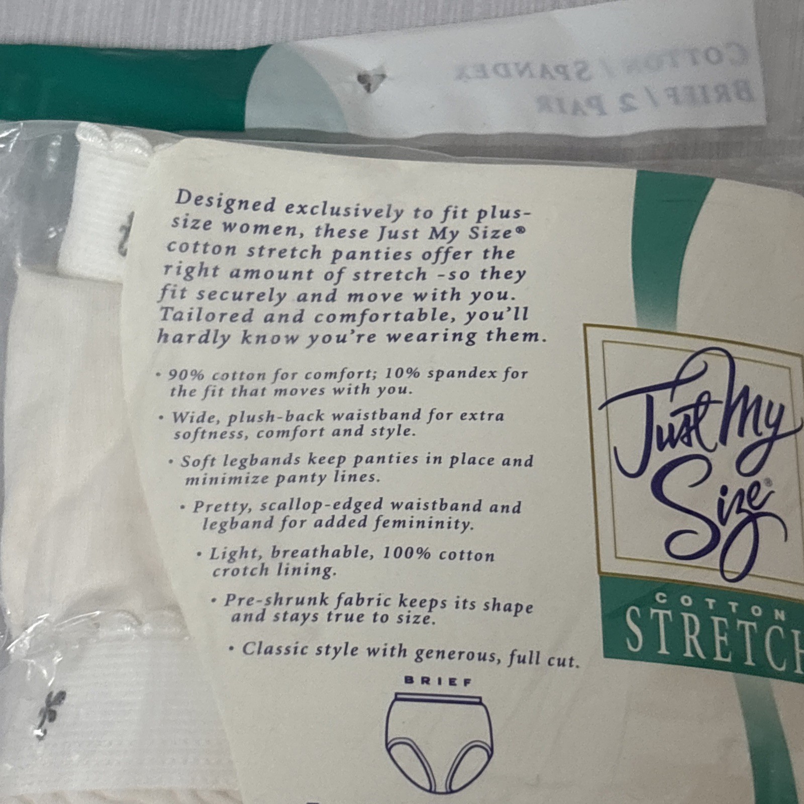 Just My Size Size 11 White Cotton Stretch Brief Panties Underwear 2 Pairs New