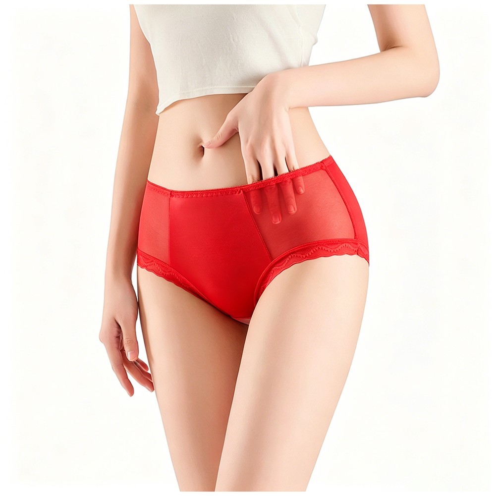 High Waist Seamless Triangle Panties for Women Crafted from Satin Mesh and Lace