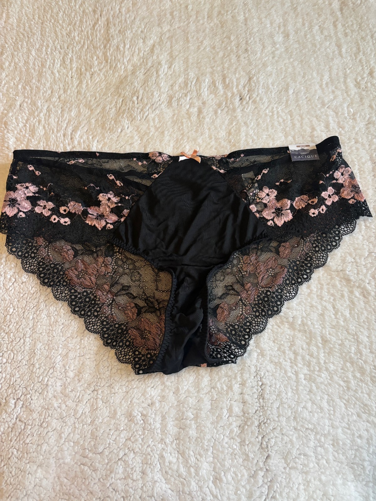Lane Bryant Cacique Strappy Back Cheeky NWT Lace Black Floral Nylon 22/24 NWT