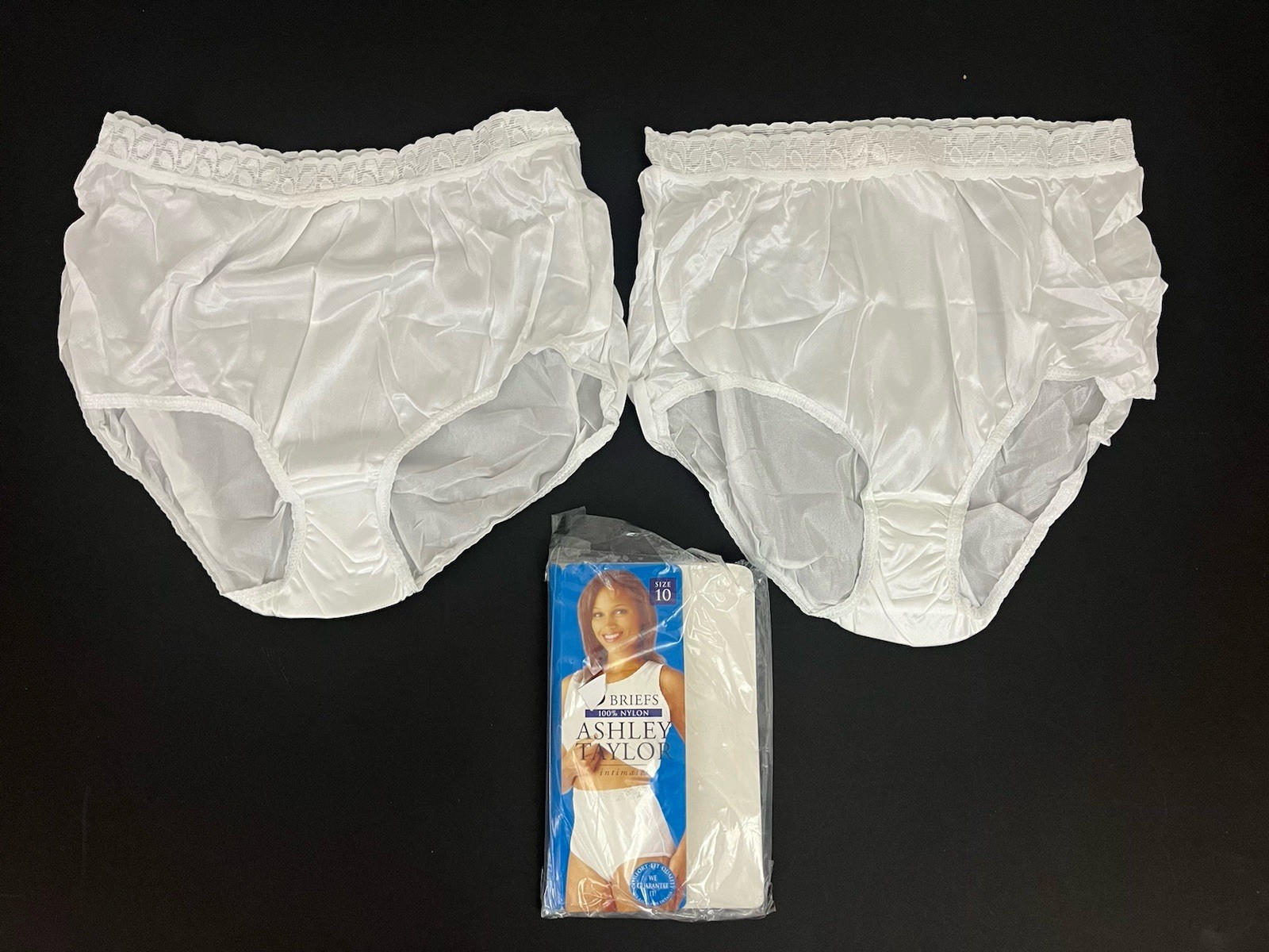 Vintage Kmart Ashley Taylor 100% Nylon White Briefs Panties Women’s 10 2pr NEW