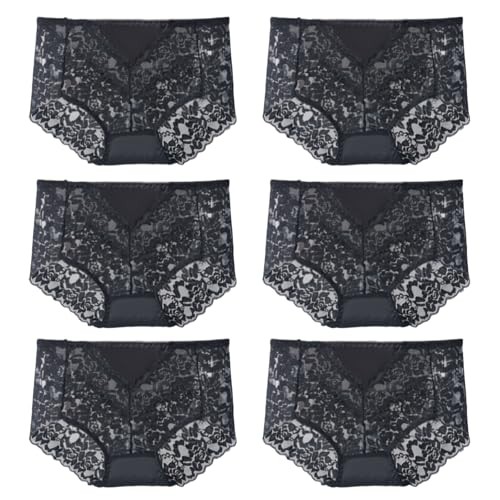 Sexy High Waisted Underwear for Women Plus Size Briefs 4X-Large Plus 6pcs-black