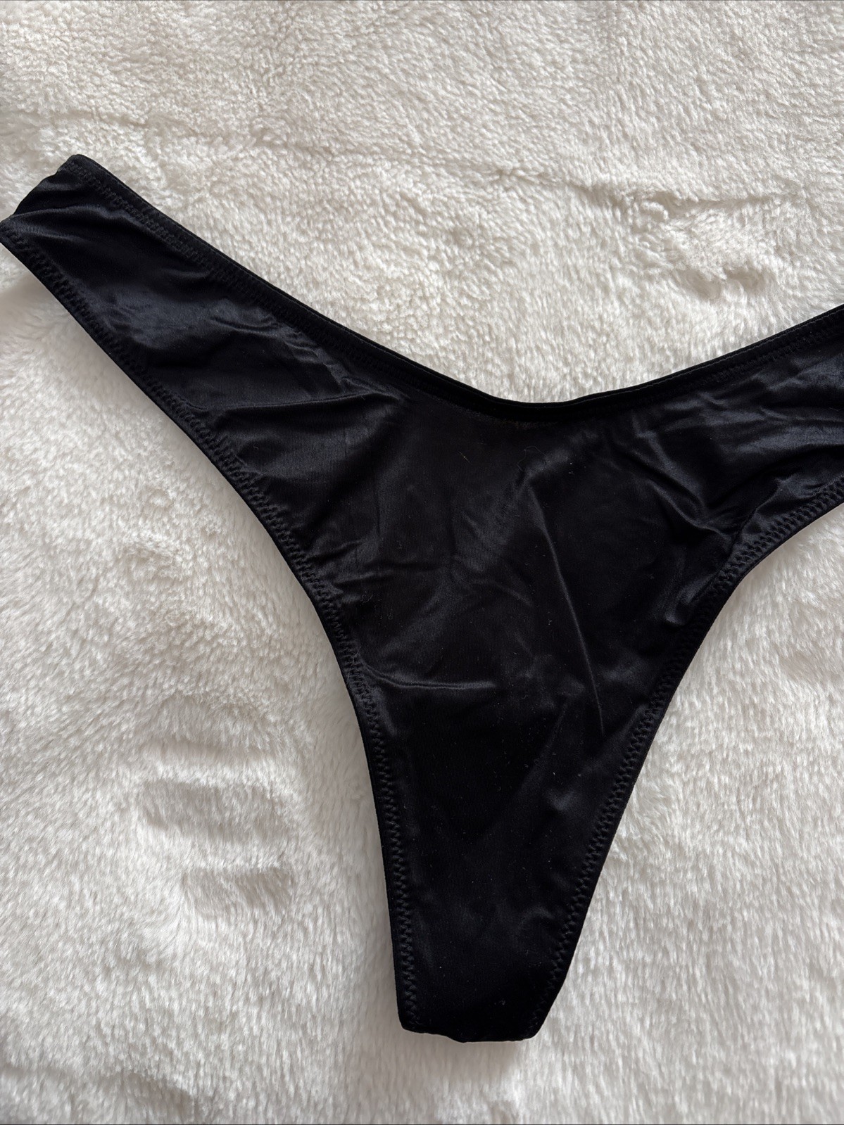 Victoria’s Secret Panties Thong Panty Strappy Star Starstruck Black Satin Medium