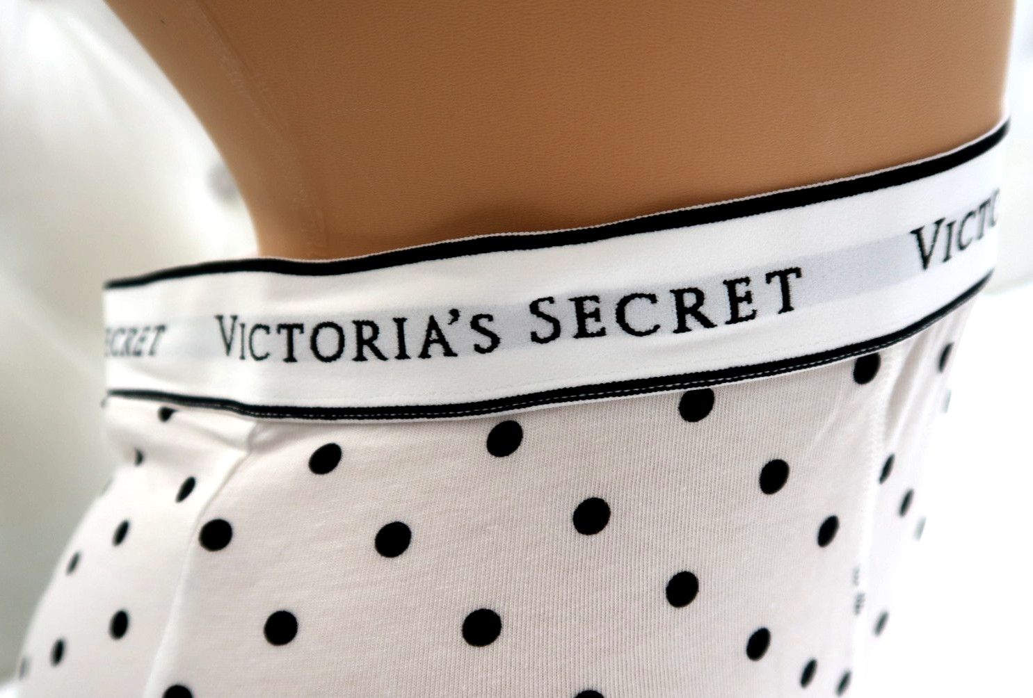 Victoria’s Secret Logo Cotton/Modal Boxer Brief Panty White Black Polka Dot NEW