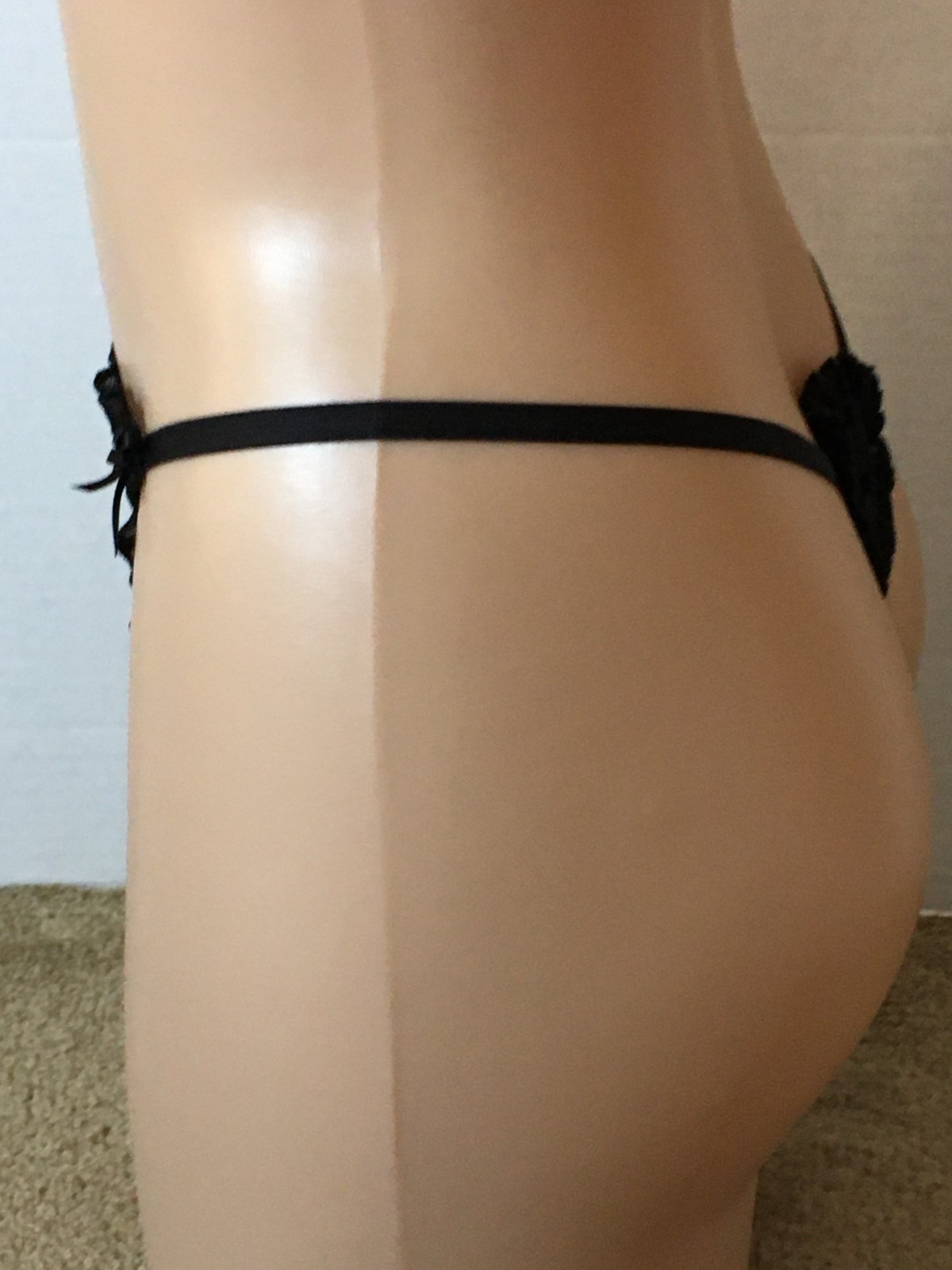 L VICTORIA’S Secret HEART CHIFFON STRAP V-STRING Thong Panty Flocked Ruffle Bows