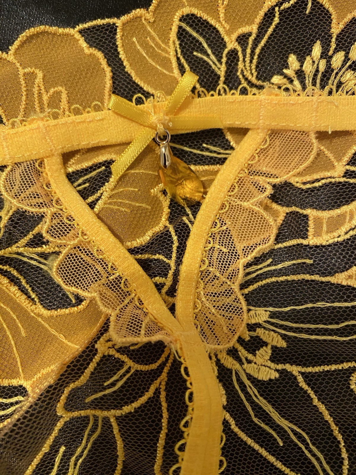 NWT Honey Birdette MIA Yellow Floral Lace Garter Thong Set Size XXL