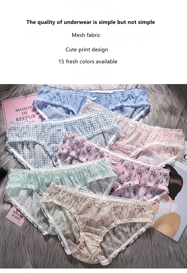 Mesh Lace Panties Low Rise Print Soft Breathable Stretch Briefs Fit Wear