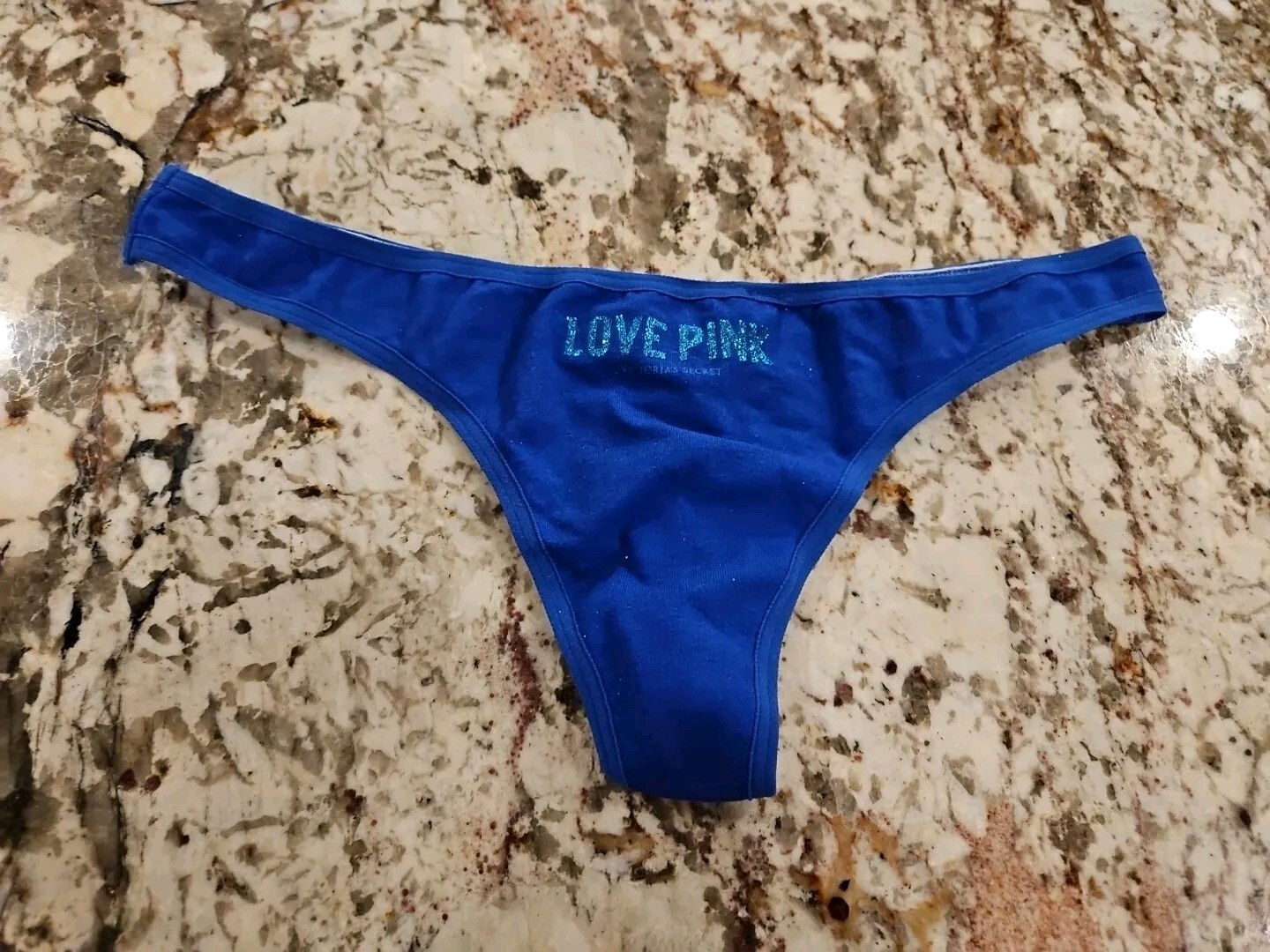 True Vintage Victoria’s Secret I ❤️ Pink Glitter Logo Thong Small