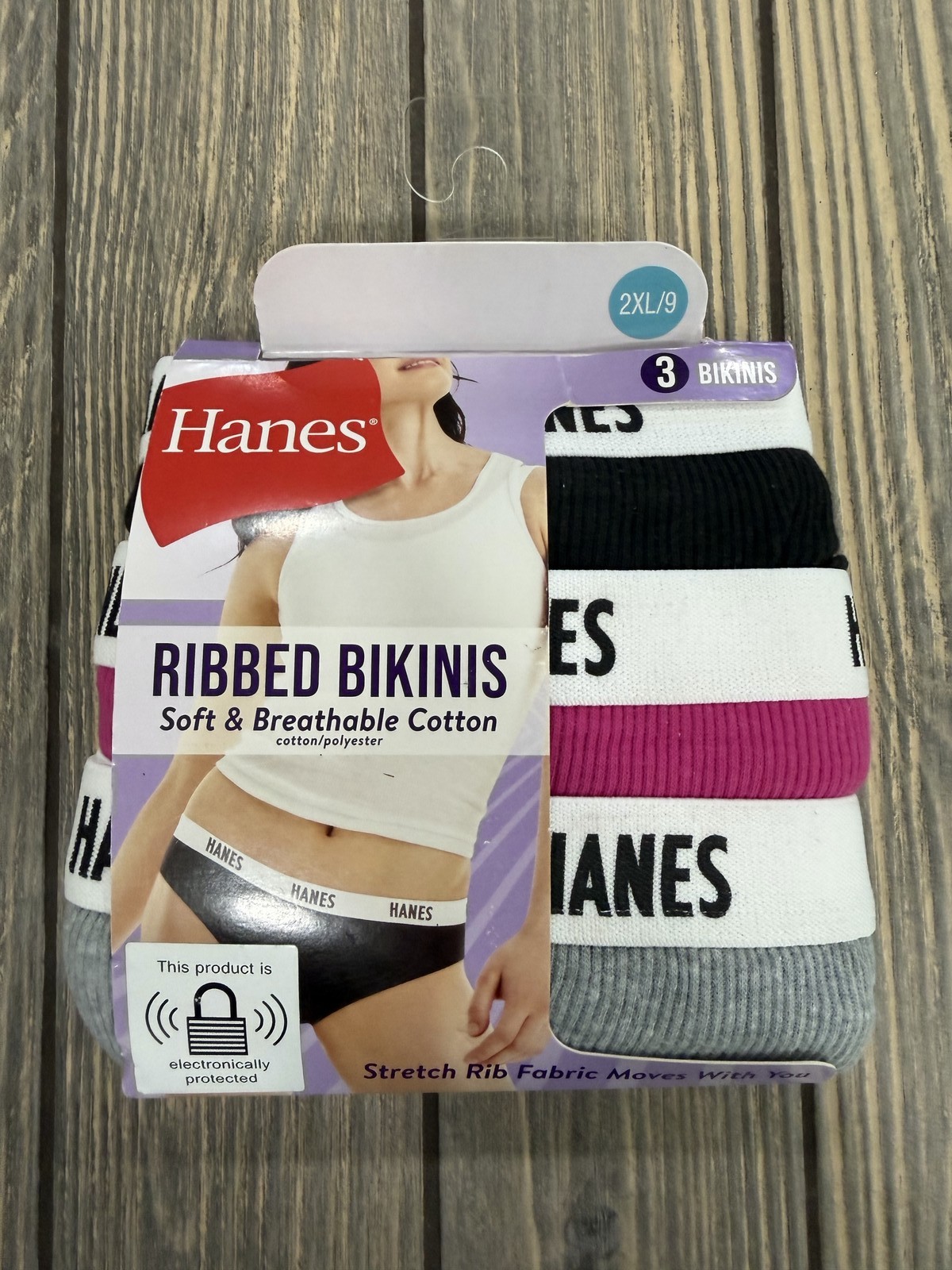 Hanes Women’s Ribbed Bikinis Panties 3-Pack Soft Breathable Cotton 2XL/9 Tagless