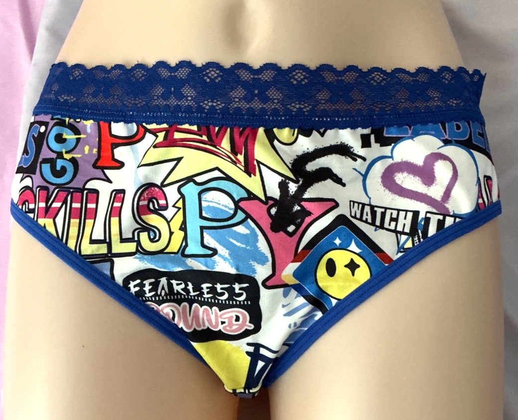 Woman’s Fashion Comfortable Lace Trim Patchwork Printed Brief Panties L