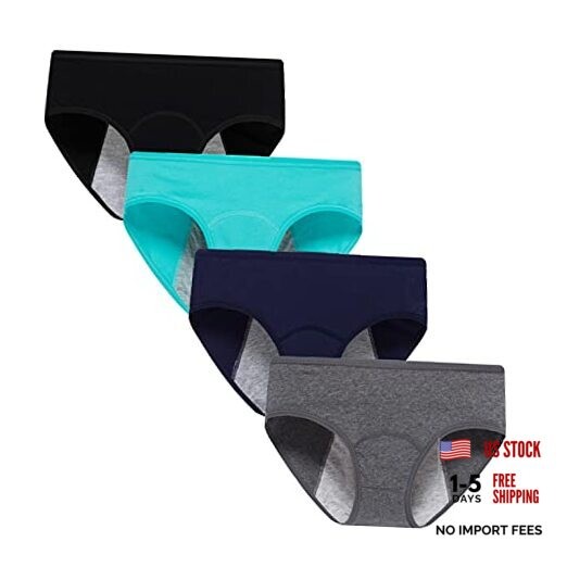 Teen Girls Period Underwear Cotton Soft Women Small Black&peacock Blue&grey