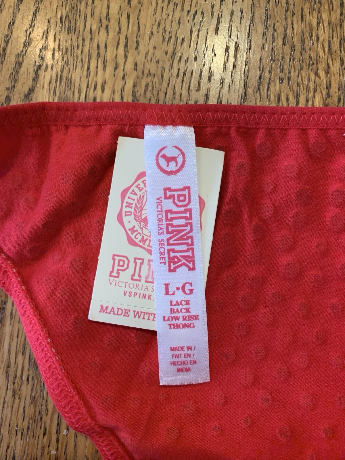 NWT VICTORIA’S SECRET PINK L RED LACE BACK LOW RISE THONG BLING PATRIOTIC RARE