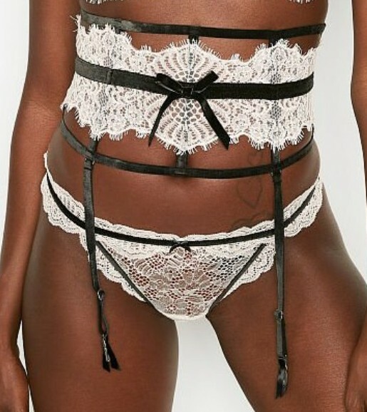 Victoria secret lace bow velvet trim waist cincher Size m/l white/black