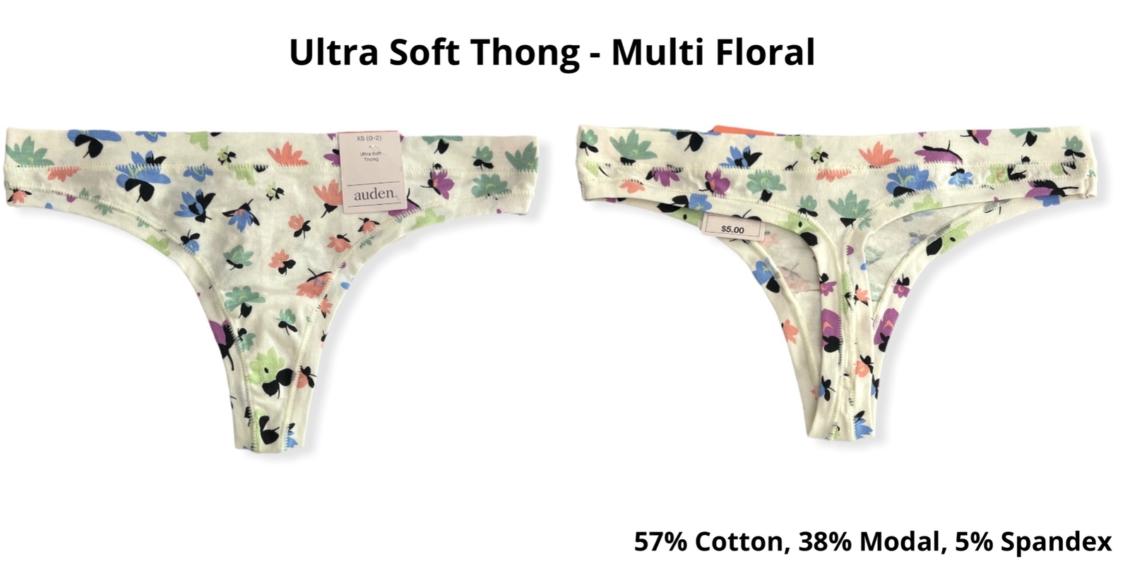 Women’s 5pk Assorted Styles & Colors Underwear – Auden – XS (0-2) – S554