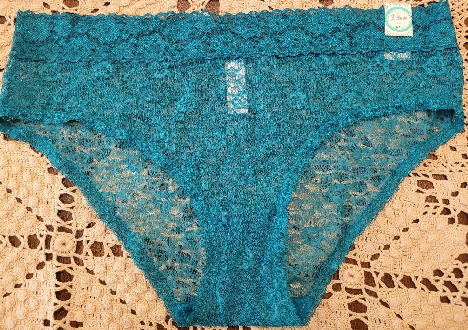 FLIRTITUDE SeXy See Thru Peek a Boo ChEEky Teal Lace Panties 9/2XL~ NWT