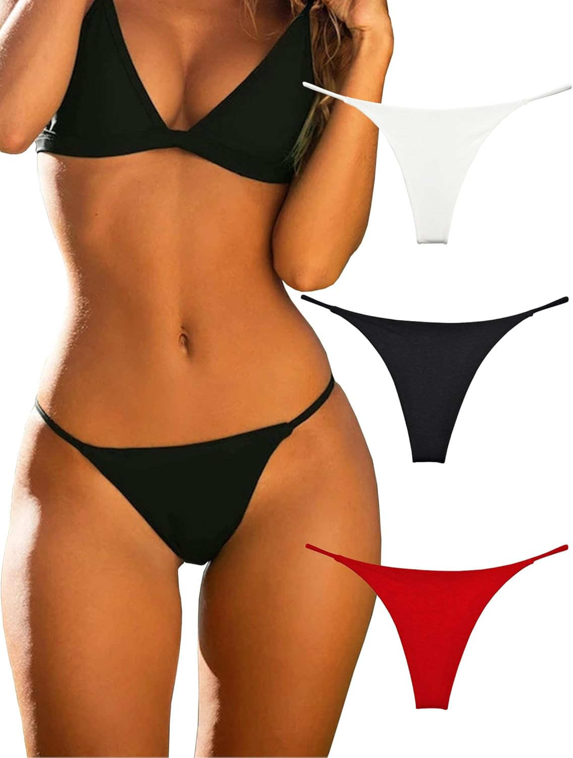 Cotton Thongs for Women Sexy Seamless Woman G String Panties 3 Pack Set – Large