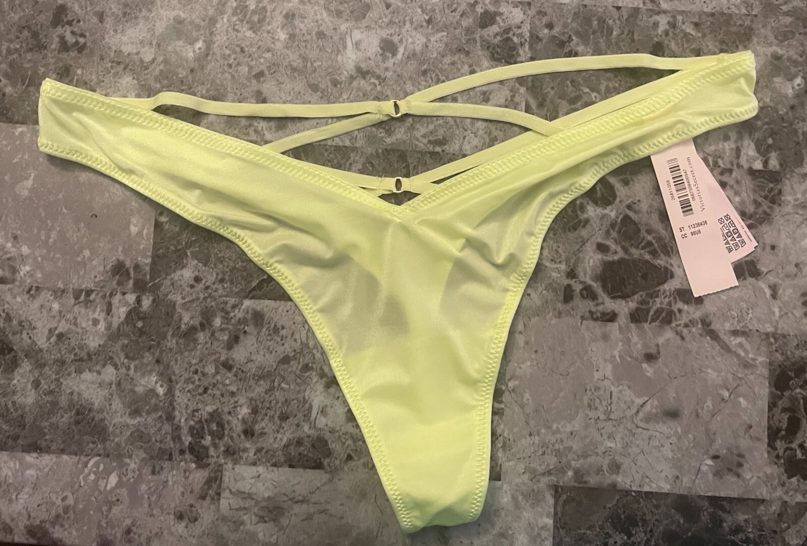 NWT VICTORIA’S SECRET CITRON SATIN SMOOTH STRAPPY BACK HIGH LEG THONG PANTIES