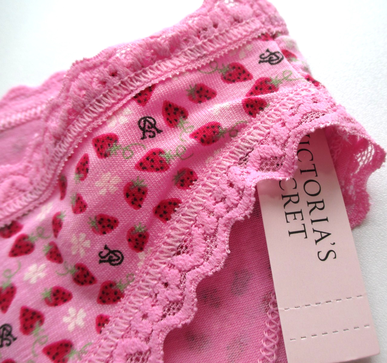 VICTORIA’S SECRET Cotton Bikini Panty S M L Strawberry Pink NWT Lace Trim VS