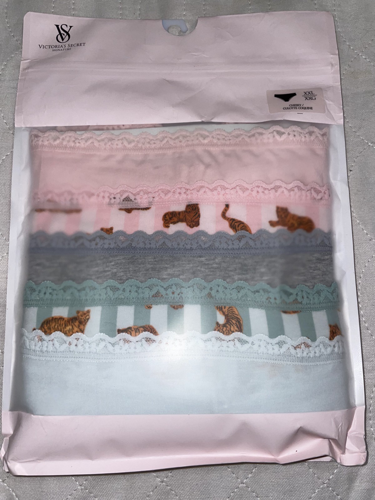 Victoria Secret XXL Lace Trim Cheeky Cotton Modal Panties 5 Pack TIGER striped