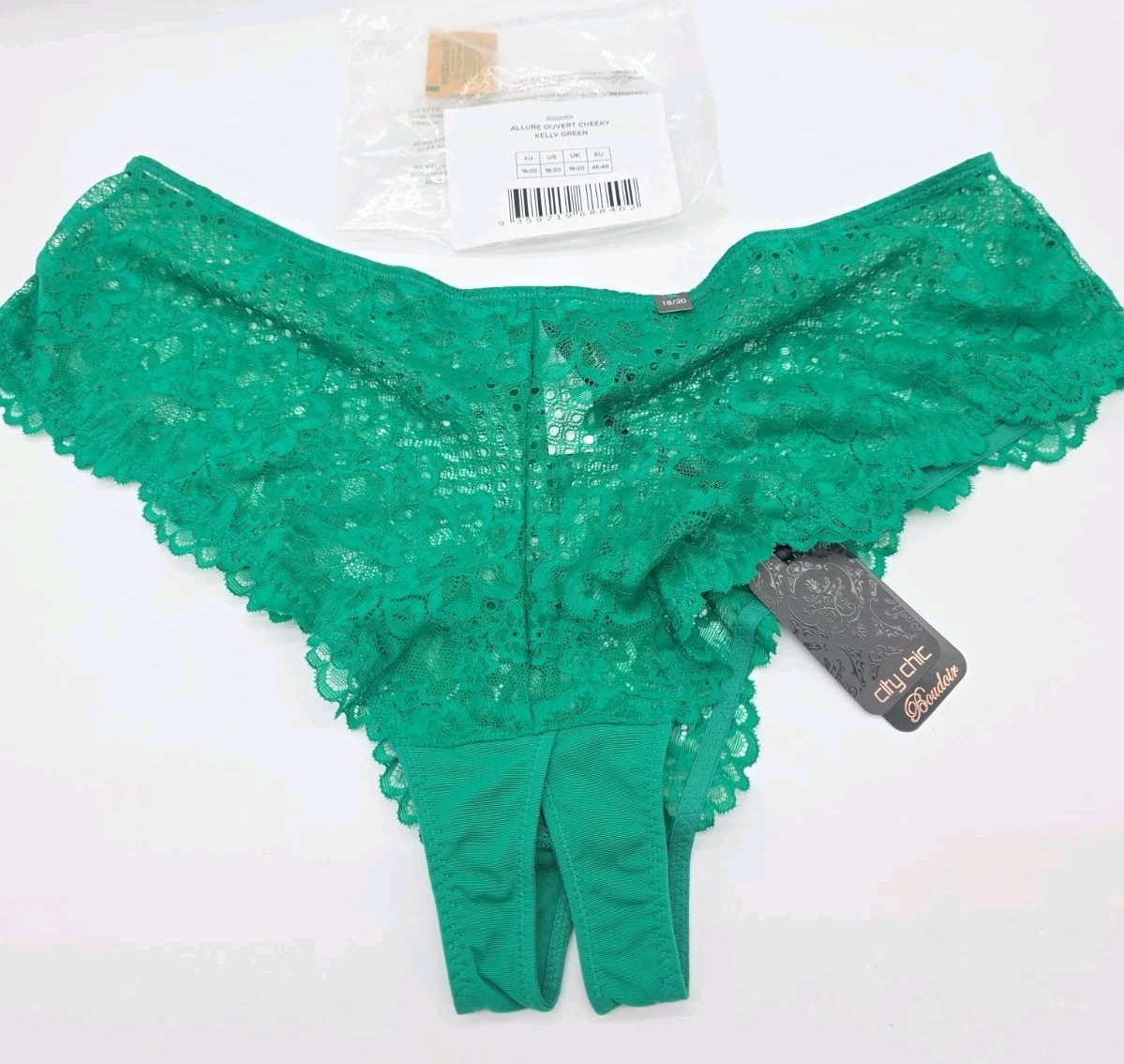 City Chic Plus Size Panty 18/20 Emerald Green Allure Ouvert Cheeky Panty New