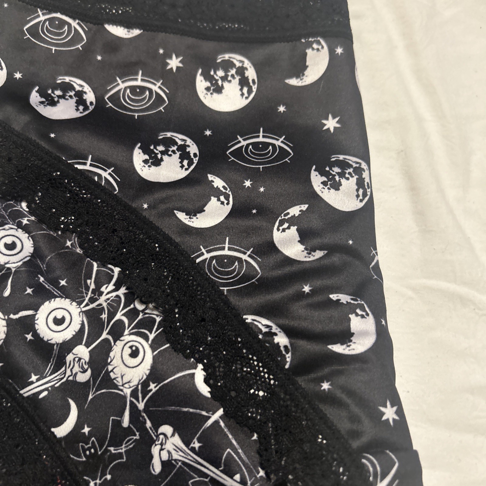 Morvia 3pk lace trim goth Emo panties S skulls Eyeballs Bones Moons Teeth New