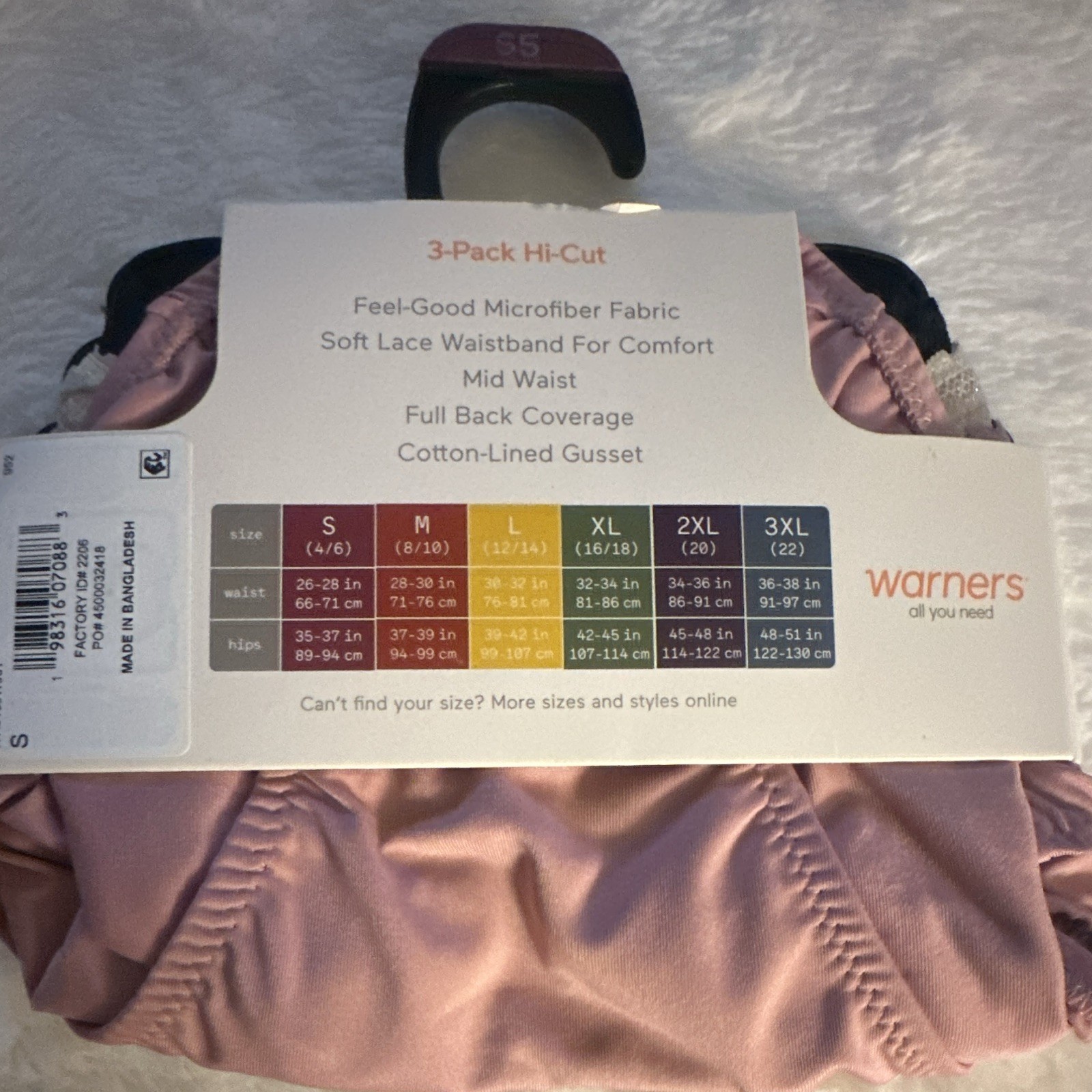 Warner’s Women’s Microfiber Hi-Cut Panties, 3-Pack, Size S5