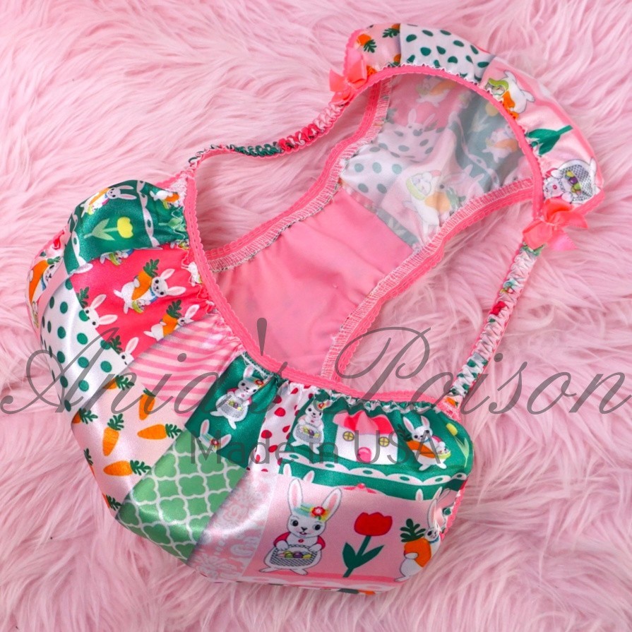 Satin Sissy Panties DUCHESS CUT Pink Green Easter Bunny women’s string bikini