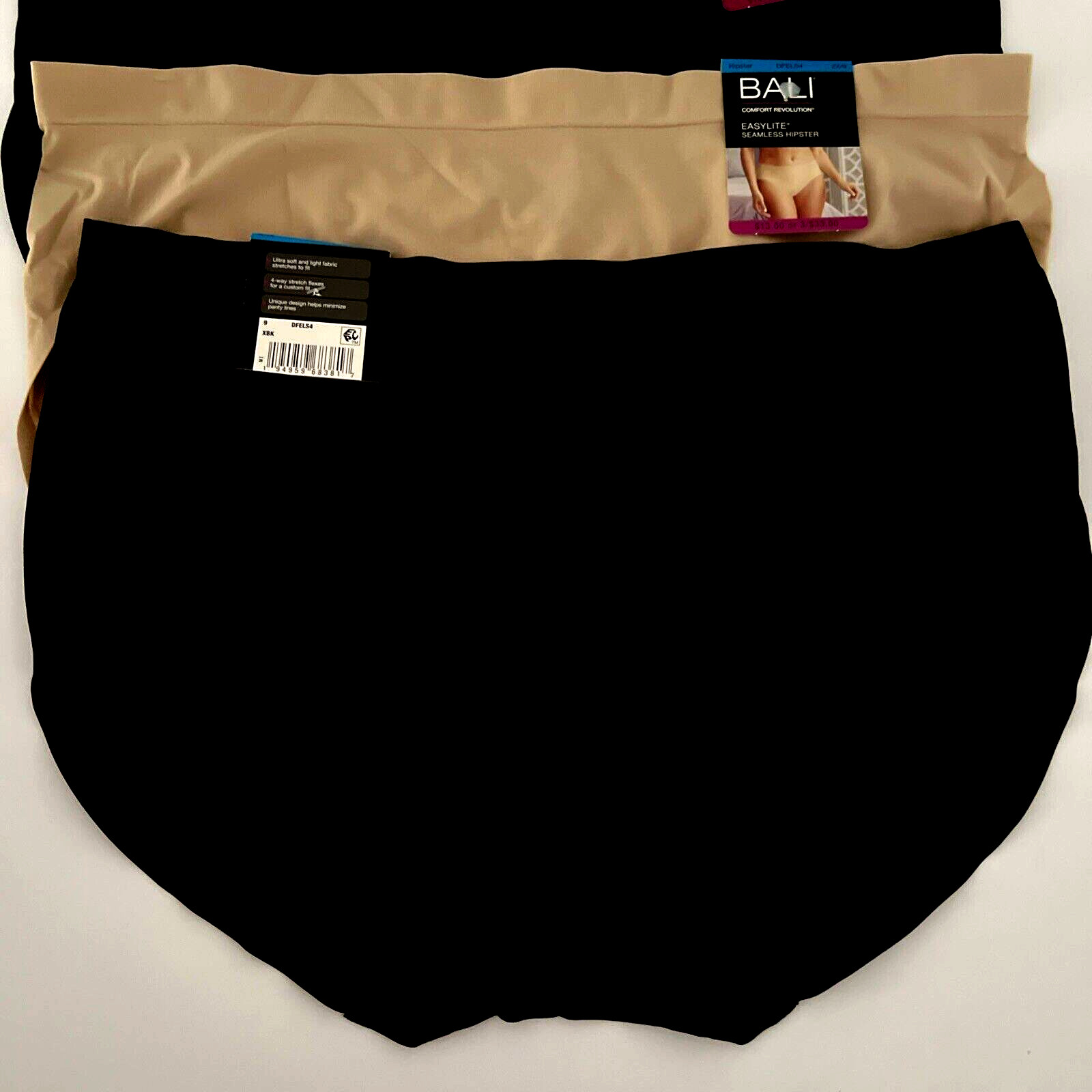 NEW Bali 3 Pair EasLite SeamLess Hipsters 2X/9 Multi-Color DFELS4 NWT