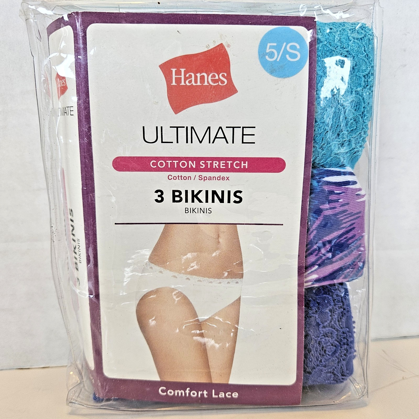 Hanes Ultimate Comfort Lace Bikini Panties size 5 Small Cotton 3 Pack NEW