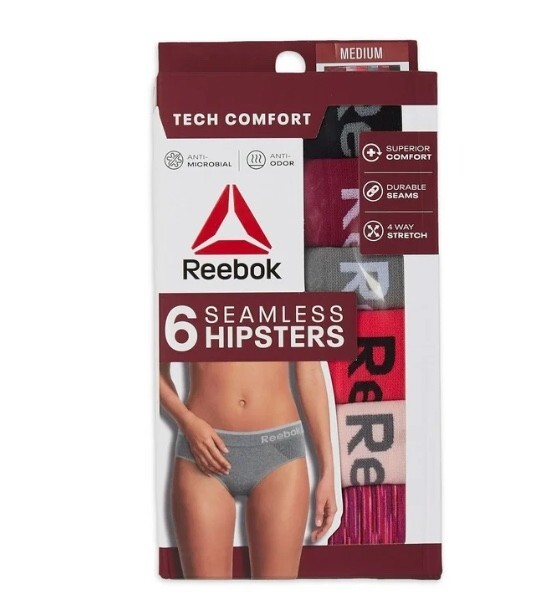 (2 or 5 Pack) Reebok Women’s Stretch Performance Seamless Hipster Panties,