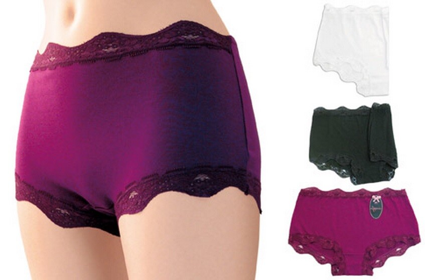 Ladies Midi Brief Black Maroon or White Lace Trim Cotton Mix Size 12, 14, 16,18