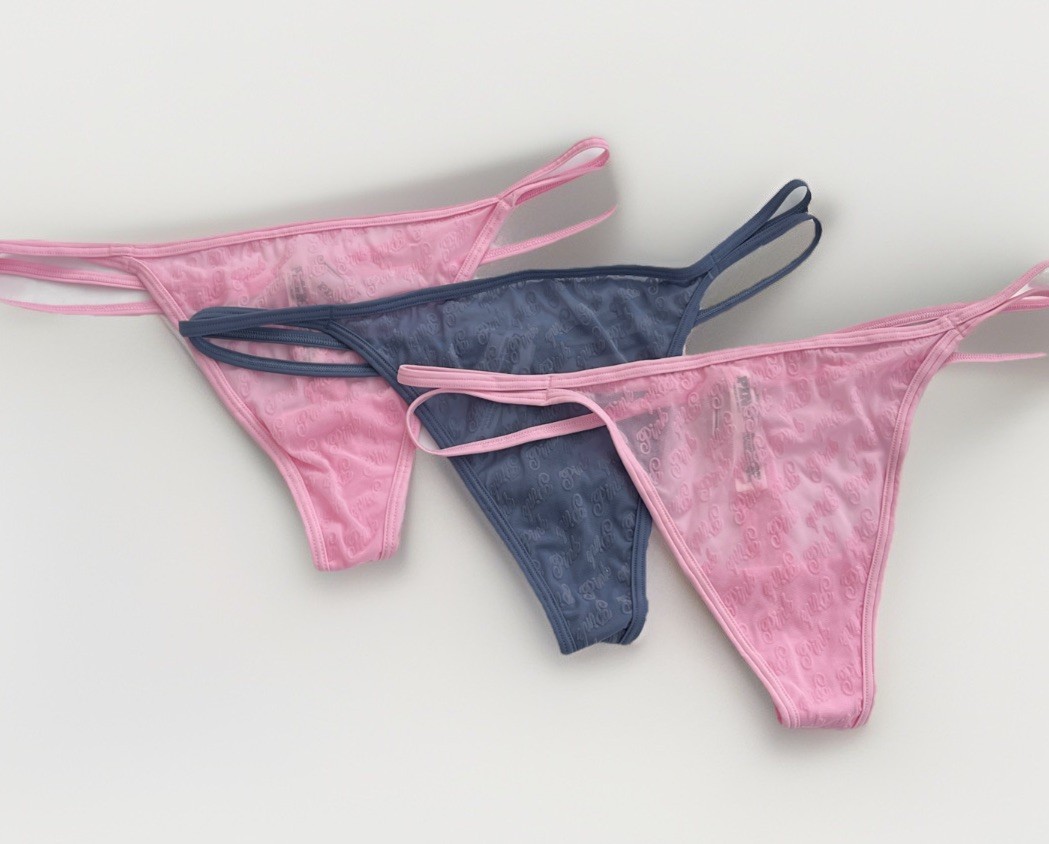 Victoria’s Secret PINK Mesh Strappy Thong 2XL Color Blue & Pink – Bundle Of 3