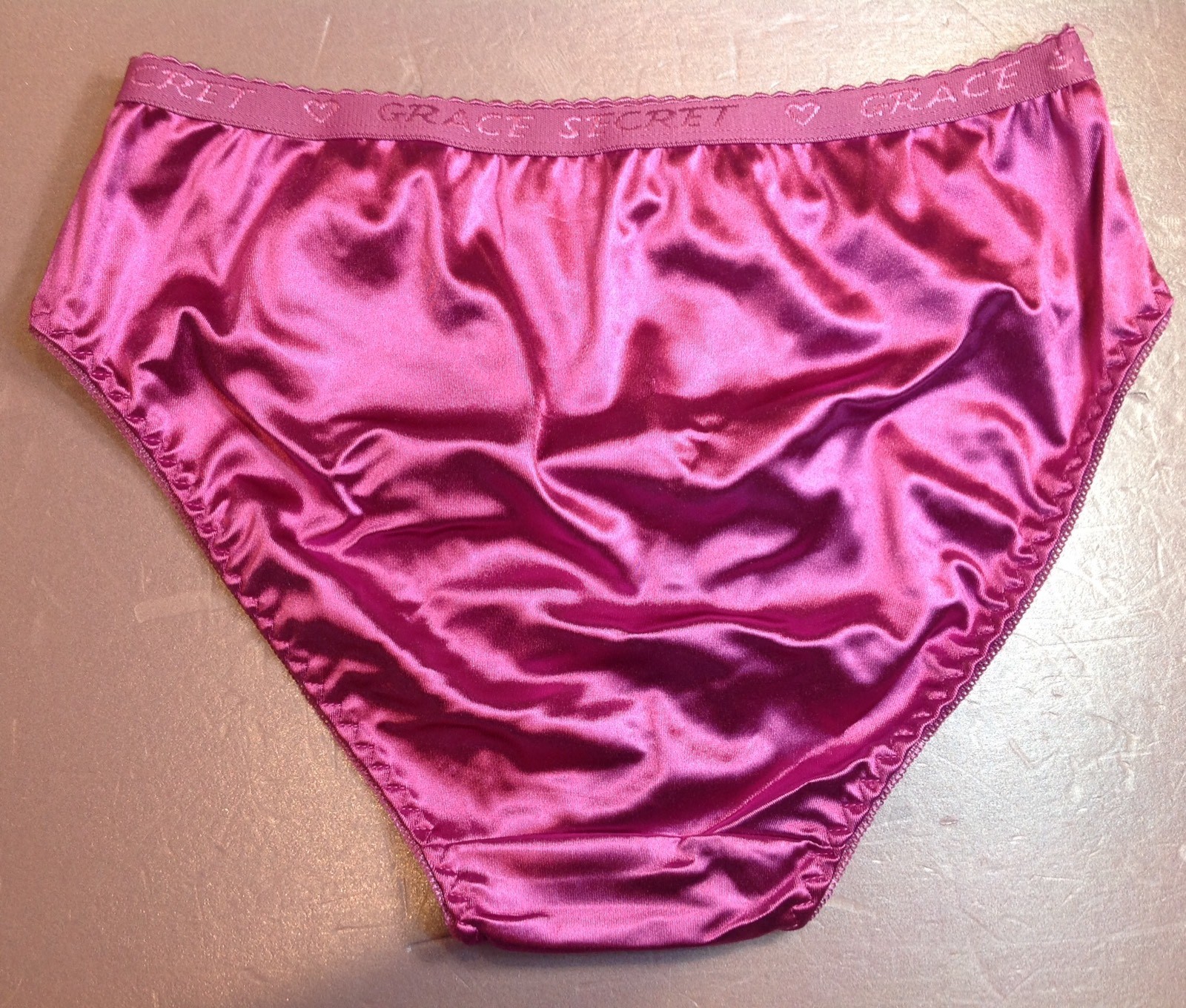 Women Panties Bikinis GRACE Size XL Violet Nylon Satin W/Decoration Elastic