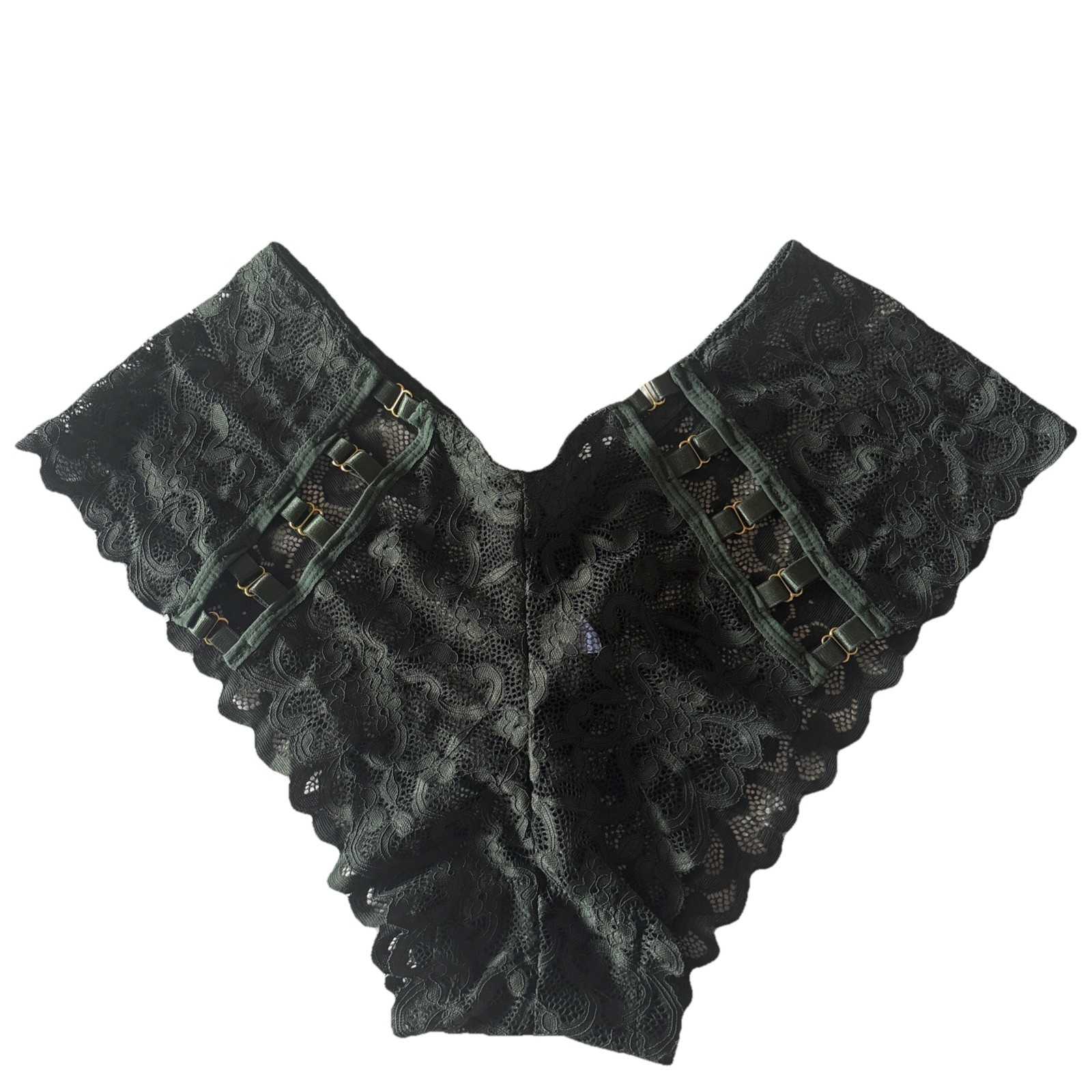 NEW Panties Cheeky BoyShort SIZE Medium Sexy Green Lace With Gold Tone Hardware