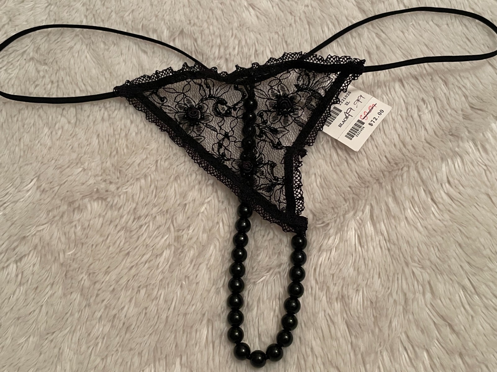 $72 RARE Y2K Vtg XL BEADED THONG Panty EMBROIDERED Lace Mesh Sheer Fishbelly