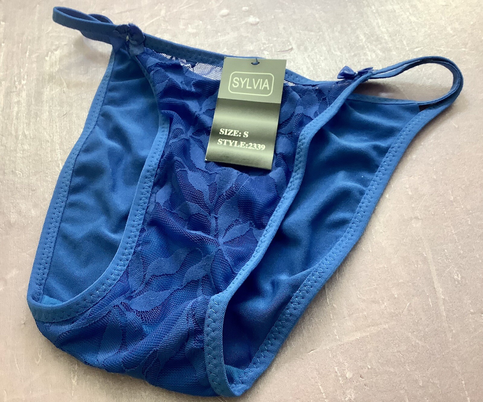 Women Panties,Bikinis Size Small Blue Fishnet Floral Soft Silky W/Net&Decoration