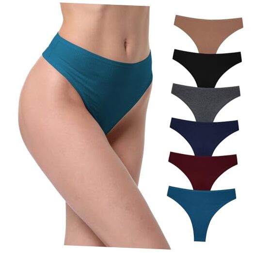 High Waist Cotton Thongs For Women, 6 Pack Breathable Large 6 Pcs High Thong-e