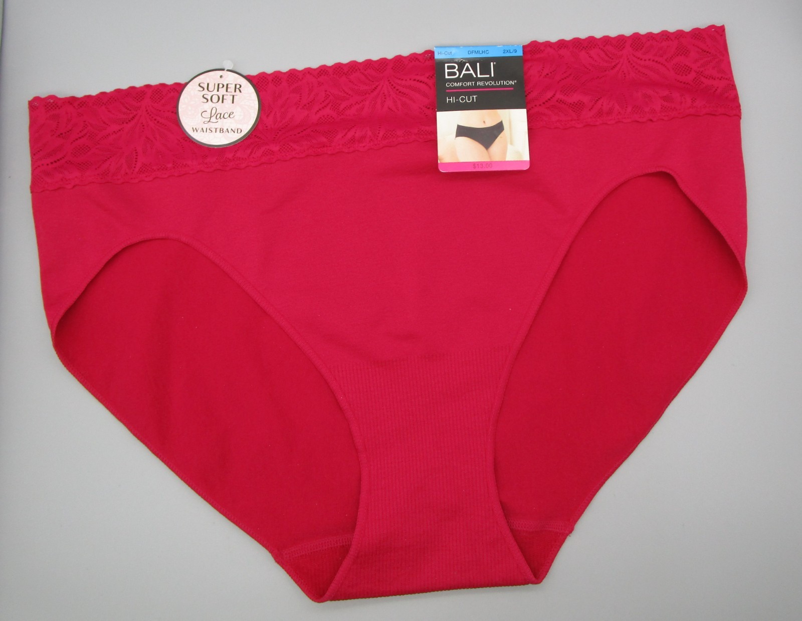 BALI~2XL 9~DFMLHC~Red Comfort Revolution Seamless Lace Trim Hi-Cut