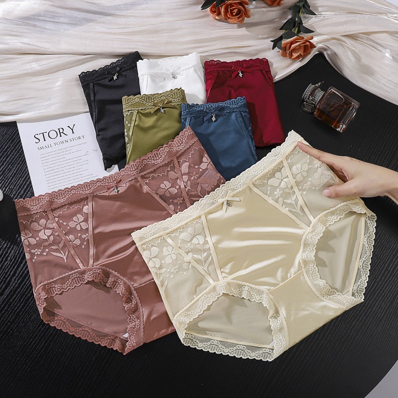 3 Pack Lace Panties Mid Waist Seamless Breathable Bikini Cotton Crotch S-XL