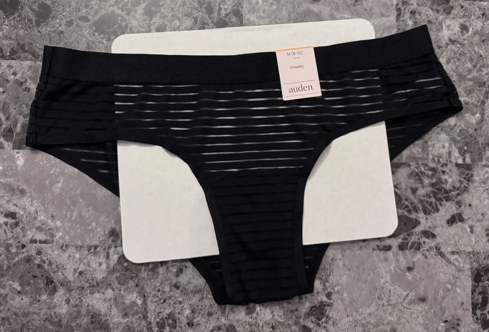 NWT AUDEN MEDIUM BLACK SHEER MESH STRIPE THICK WAISTBAND CHEEKY PANTIES