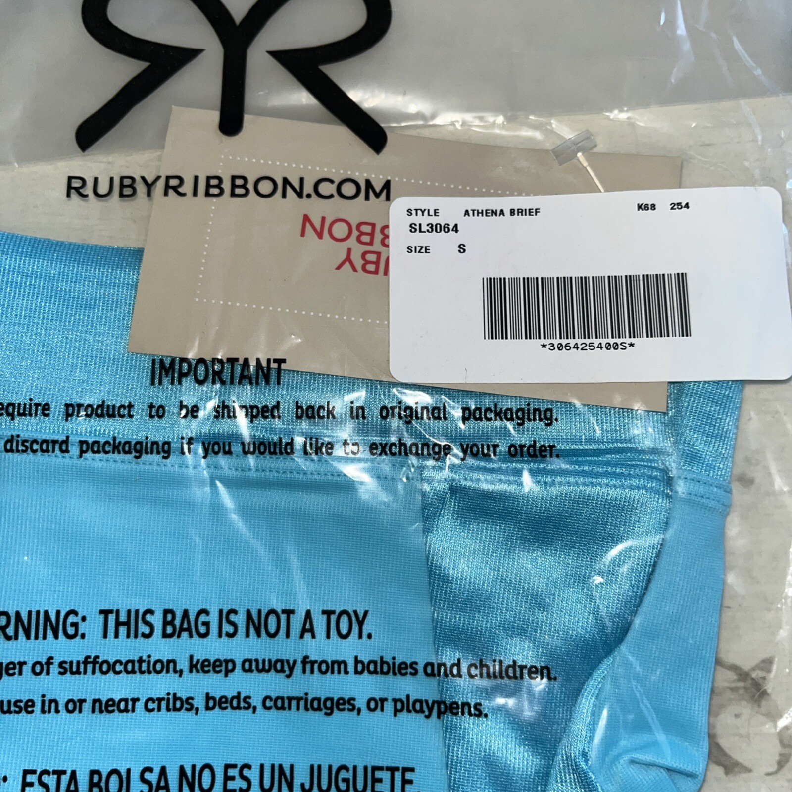 RUBY RIBBON ATHENA BRIEF IN TURQUOISE SZ Small #3064 NWT