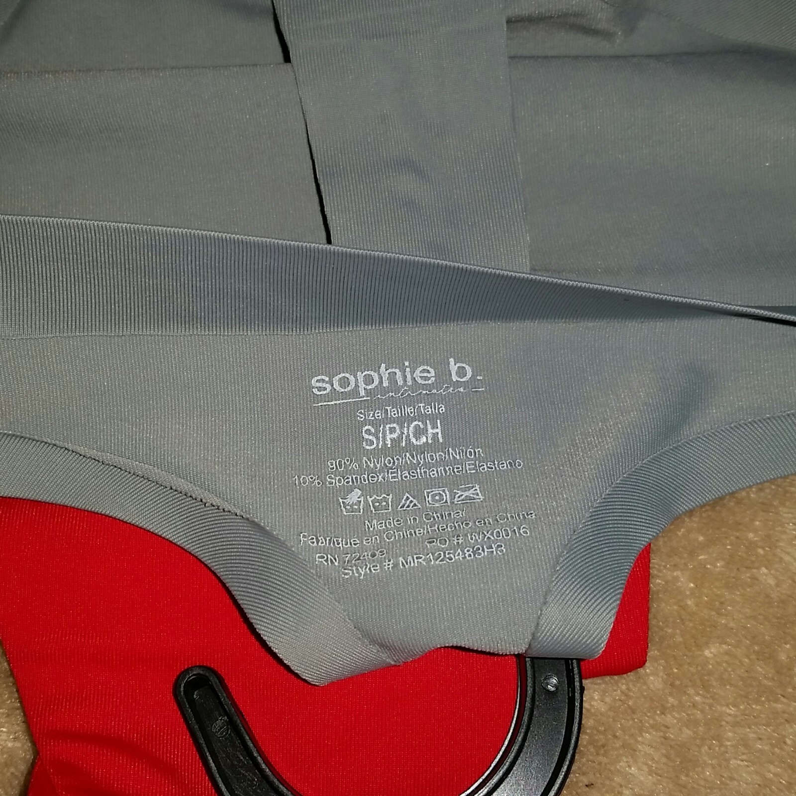 NWT MSRP $42 Sophie B 3 Pack Invisible Edge Thong Panties Solid Gray Red Small